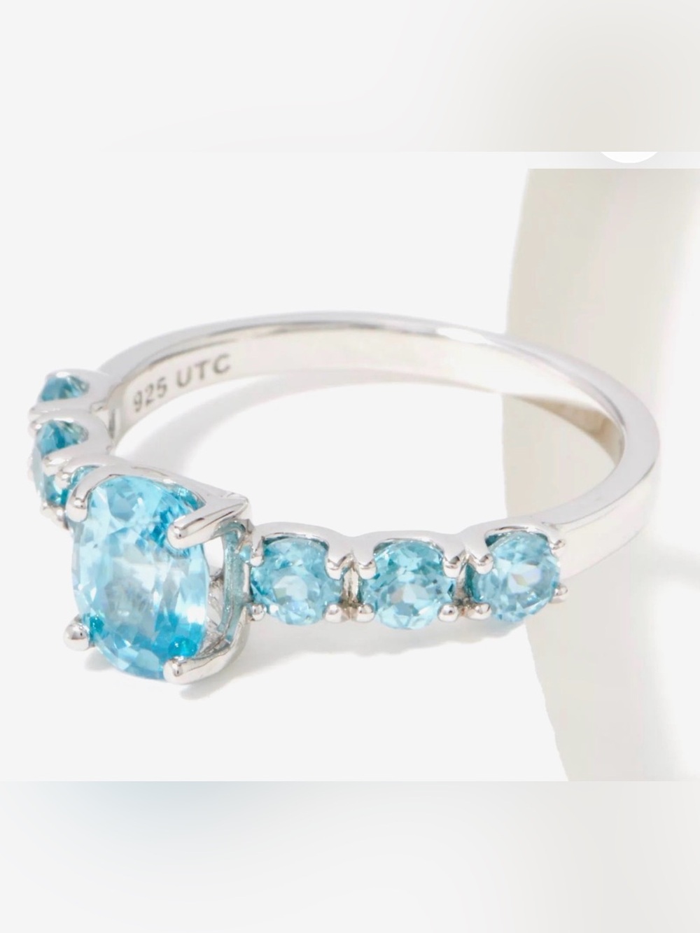 Generation Gems Exotic Oval Cut 7-Stone Blue Zircon Ring set in Sterling Silver